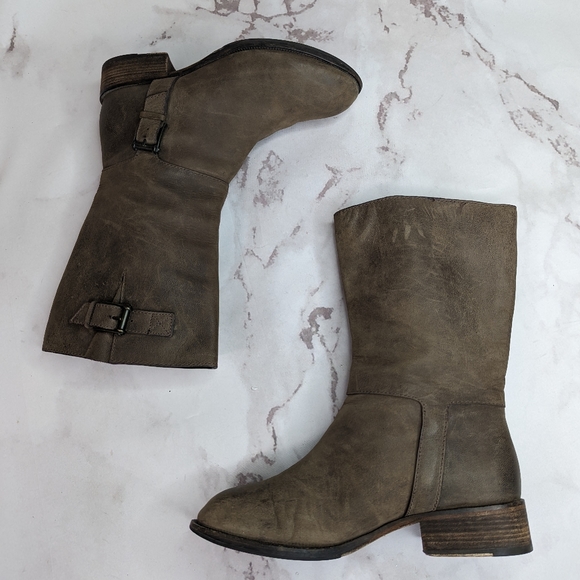 Cole Haan Boot Women 10 B Brown Calf Riding Leora Moto Pull Buckle - Picture 5 of 11